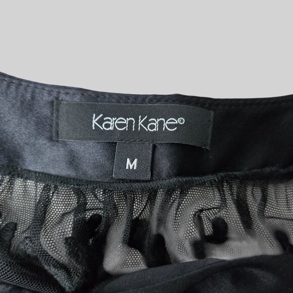 Karen Kane Blouse M Black Sheer Mesh Lace Embroidered Floral Whimsygoth Silk Top - Picture 11 of 13
